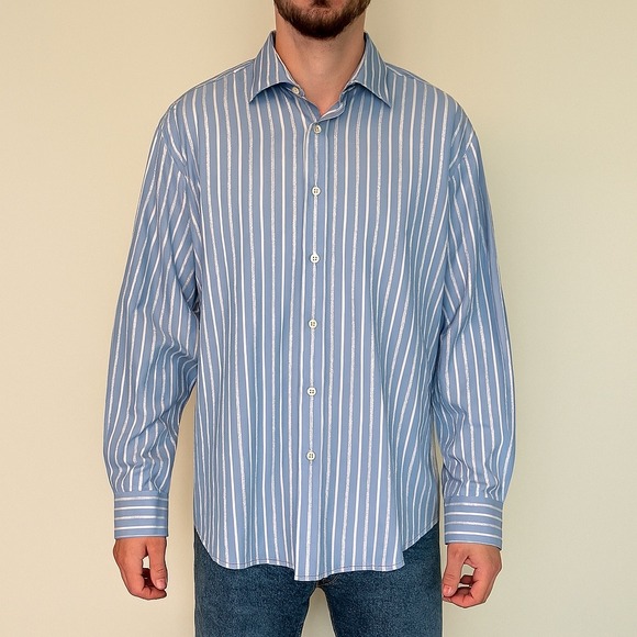 Tommy Bahama Button Down Shirt‎ Striped Long Sleeve Casual Blue White L - Picture 1 of 10